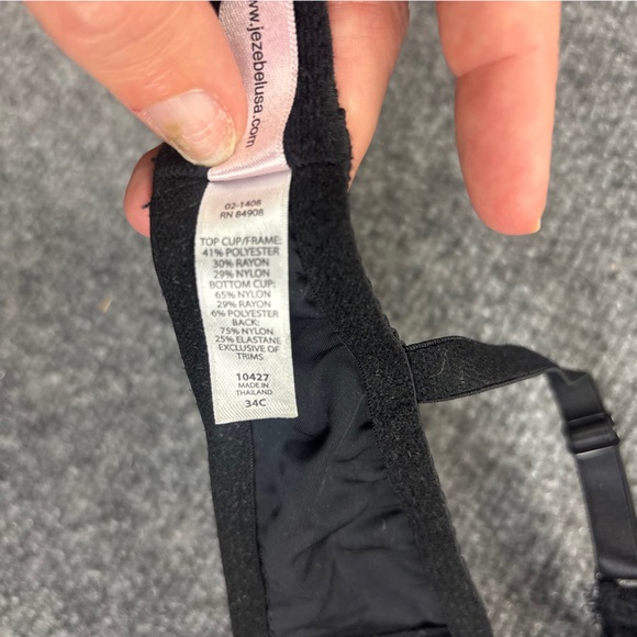 JEZEBEL Women’s Black Lace with Pink Ribbon Detail Sexy Bra size: 34C - Picture 4 of 6